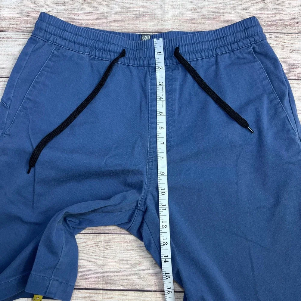 Volcom Frickin‎ Elastic Waist Shorts Mens Medium Blue Chino Drawstring